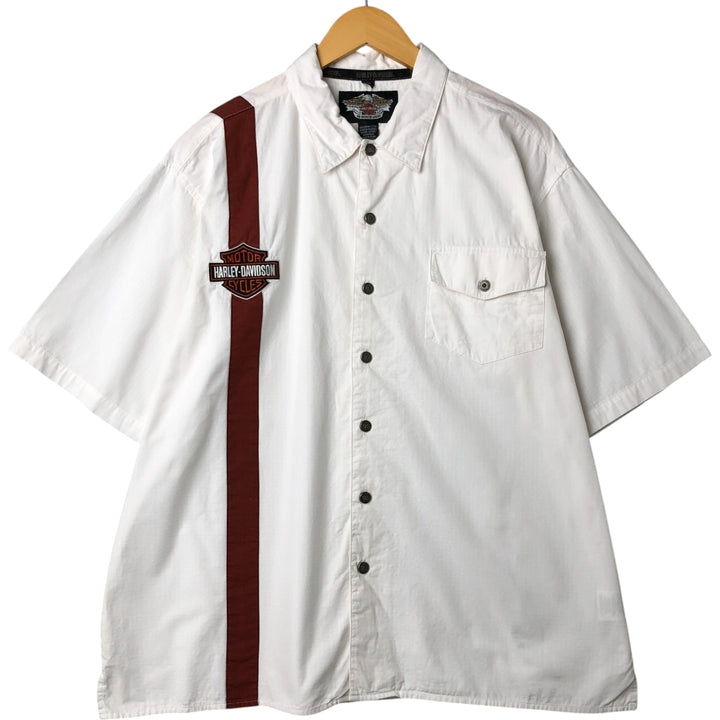 Harley-Davidson Hidden Button-Down Short Sleeve Work Shirt, Men's XL cotton white type Vintage Second Hand