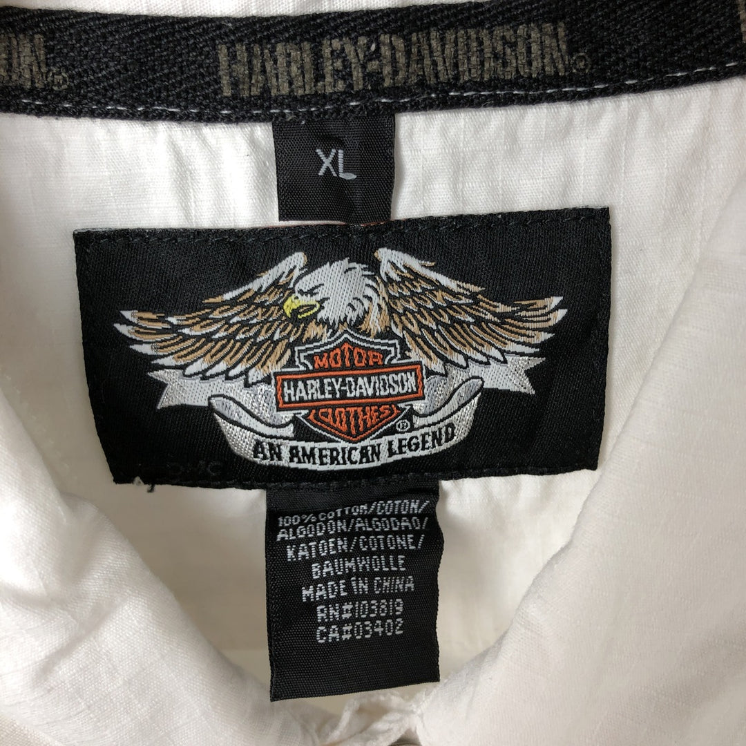 Harley-Davidson Hidden Button-Down Short Sleeve Work Shirt, Men's XL cotton white type Vintage Second Hand