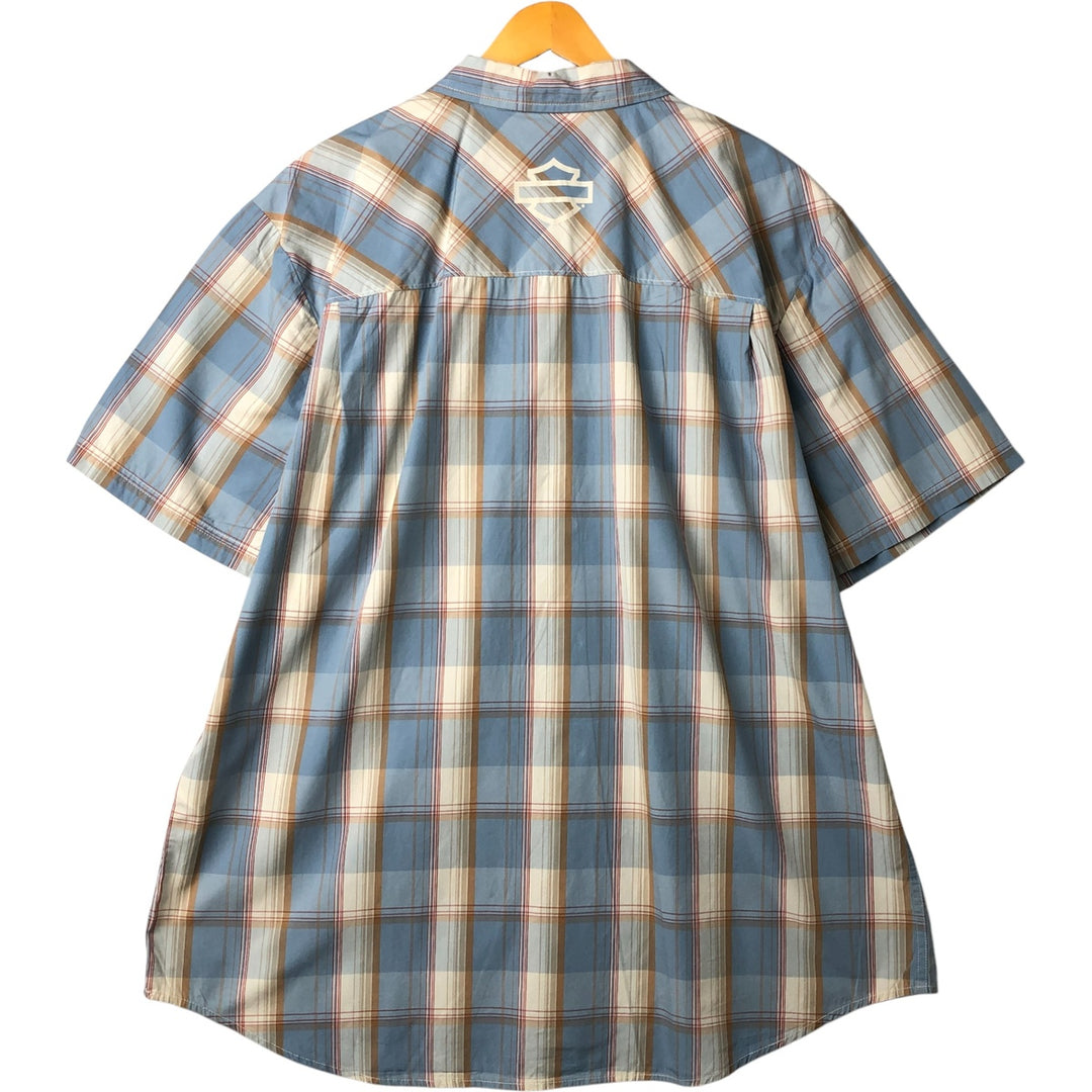Harley-Davidson Check Pattern Hidden Button Down Short Sleeve Work Shirt Men's XXL cotton blue type Vintage Second Hand