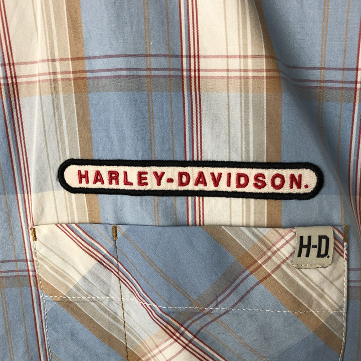 Harley-Davidson Check Pattern Hidden Button Down Short Sleeve Work Shirt Men's XXL cotton blue type Vintage Second Hand