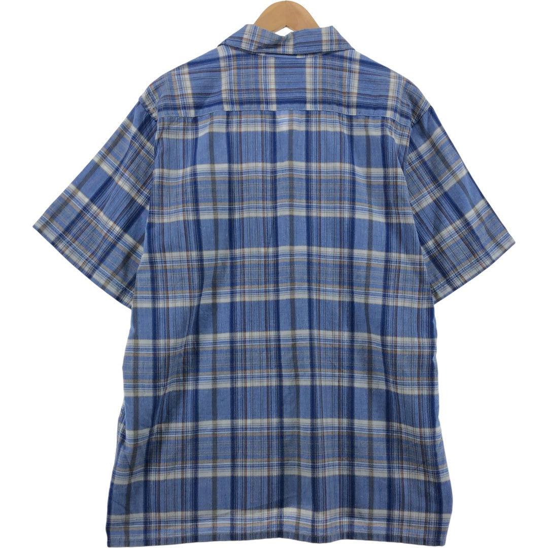 Dickies Check Pattern Open Collar Short Sleeve Work Shirt Box Shirt Men's L size cotton blue type Vintage Second Hand