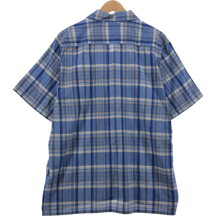 Dickies Check Pattern Open Collar Short Sleeve Work Shirt Box Shirt Men's L size cotton blue type Vintage Second Hand