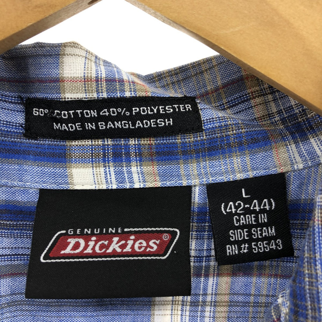 Dickies Check Pattern Open Collar Short Sleeve Work Shirt Box Shirt Men's L size cotton blue type Vintage Second Hand