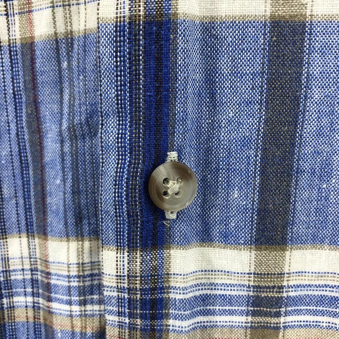 Dickies Check Pattern Open Collar Short Sleeve Work Shirt Box Shirt Men's L size cotton blue type Vintage Second Hand