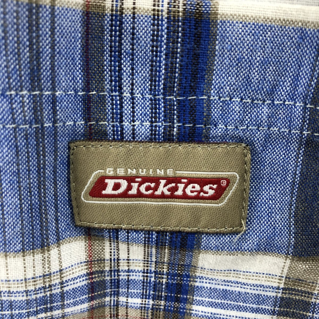 Dickies Check Pattern Open Collar Short Sleeve Work Shirt Box Shirt Men's L size cotton blue type Vintage Second Hand