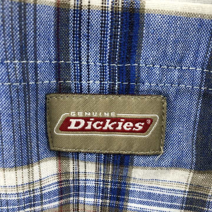 Dickies Check Pattern Open Collar Short Sleeve Work Shirt Box Shirt Men's L size cotton blue type Vintage Second Hand