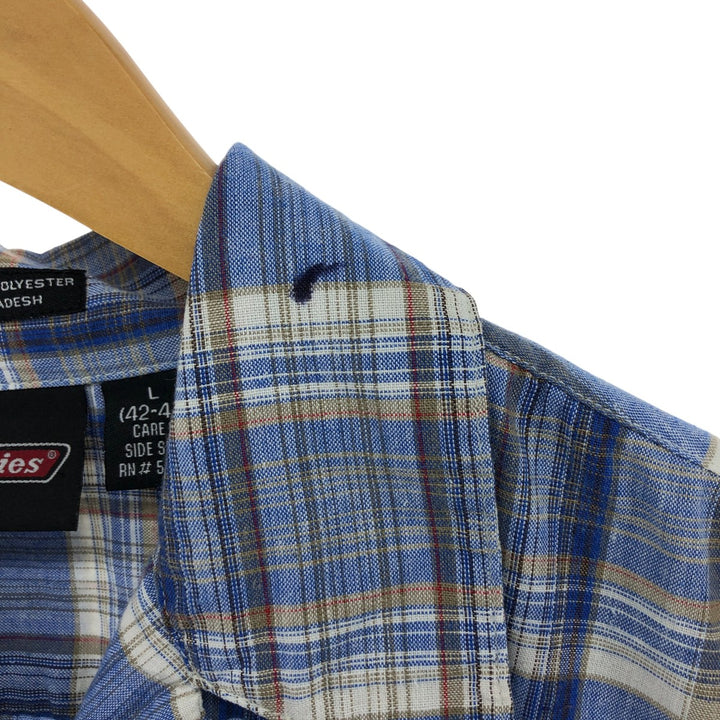 Dickies Check Pattern Open Collar Short Sleeve Work Shirt Box Shirt Men's L size cotton blue type Vintage Second Hand