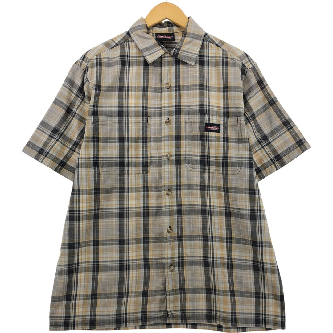 Dickies Check Pattern Open Collar Short Sleeve Work Shirt Box Shirt Men's L size unclear gray type Vintage Second Hand