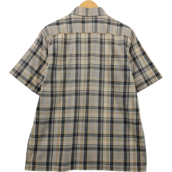 Dickies Check Pattern Open Collar Short Sleeve Work Shirt Box Shirt Men's L size unclear gray type Vintage Second Hand