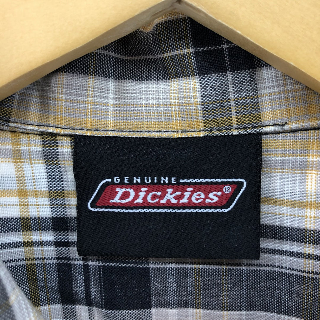 Dickies Check Pattern Open Collar Short Sleeve Work Shirt Box Shirt Men's L size unclear gray type Vintage Second Hand