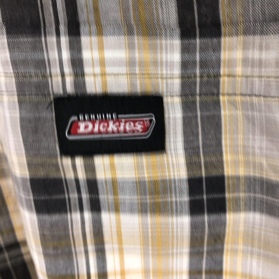 Dickies Check Pattern Open Collar Short Sleeve Work Shirt Box Shirt Men's L size unclear gray type Vintage Second Hand