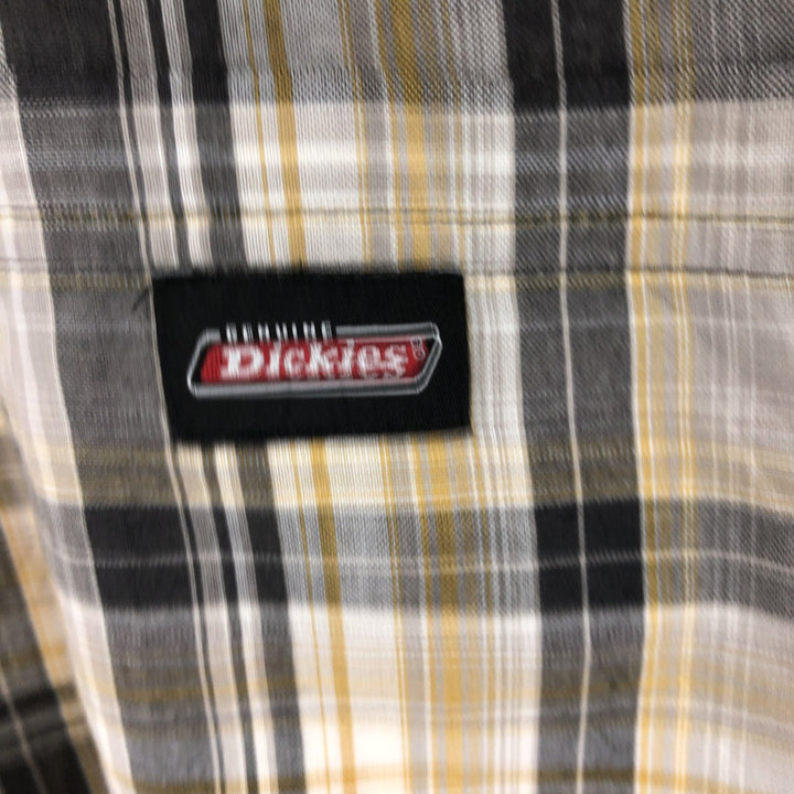 Dickies Check Pattern Open Collar Short Sleeve Work Shirt Box Shirt Men's L size unclear gray type Vintage Second Hand