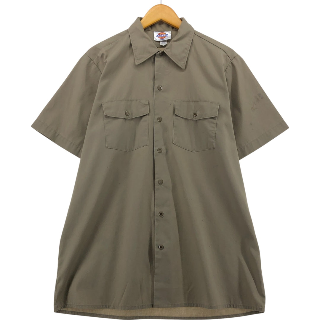 Dickies Short Sleeve Work Shirt Box Shirt Made in USA Men's L size polyester Beige type Vintage Second Hand
