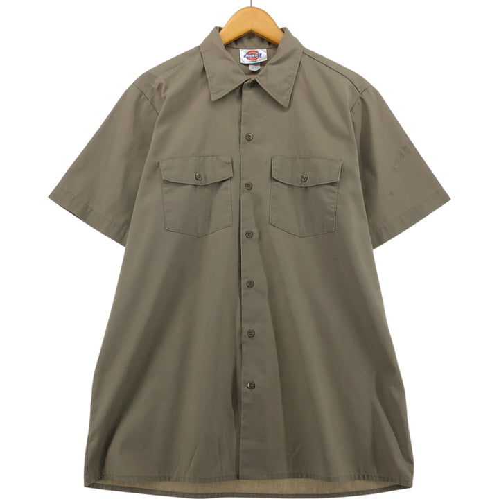 Dickies Short Sleeve Work Shirt Box Shirt Made in USA Men's L size polyester Beige type Vintage Second Hand