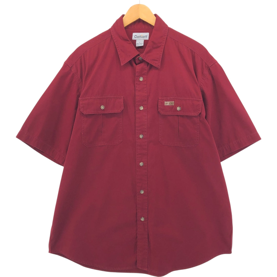 Carhartt short sleeve work shirt, size L for men cotton burgundy type Vintage Second Hand