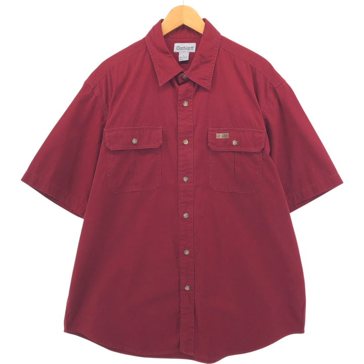 Carhartt short sleeve work shirt, size L for men cotton burgundy type Vintage Second Hand
