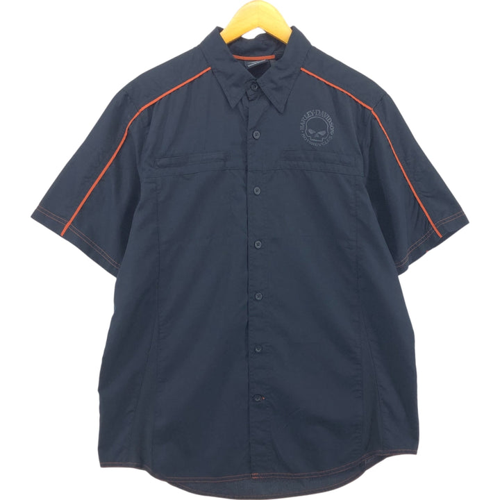Vintage Harley-Davidson Hidden Button-Down Short Sleeve Work Shirt, Men's Size L polyester black type Vintage Second Hand