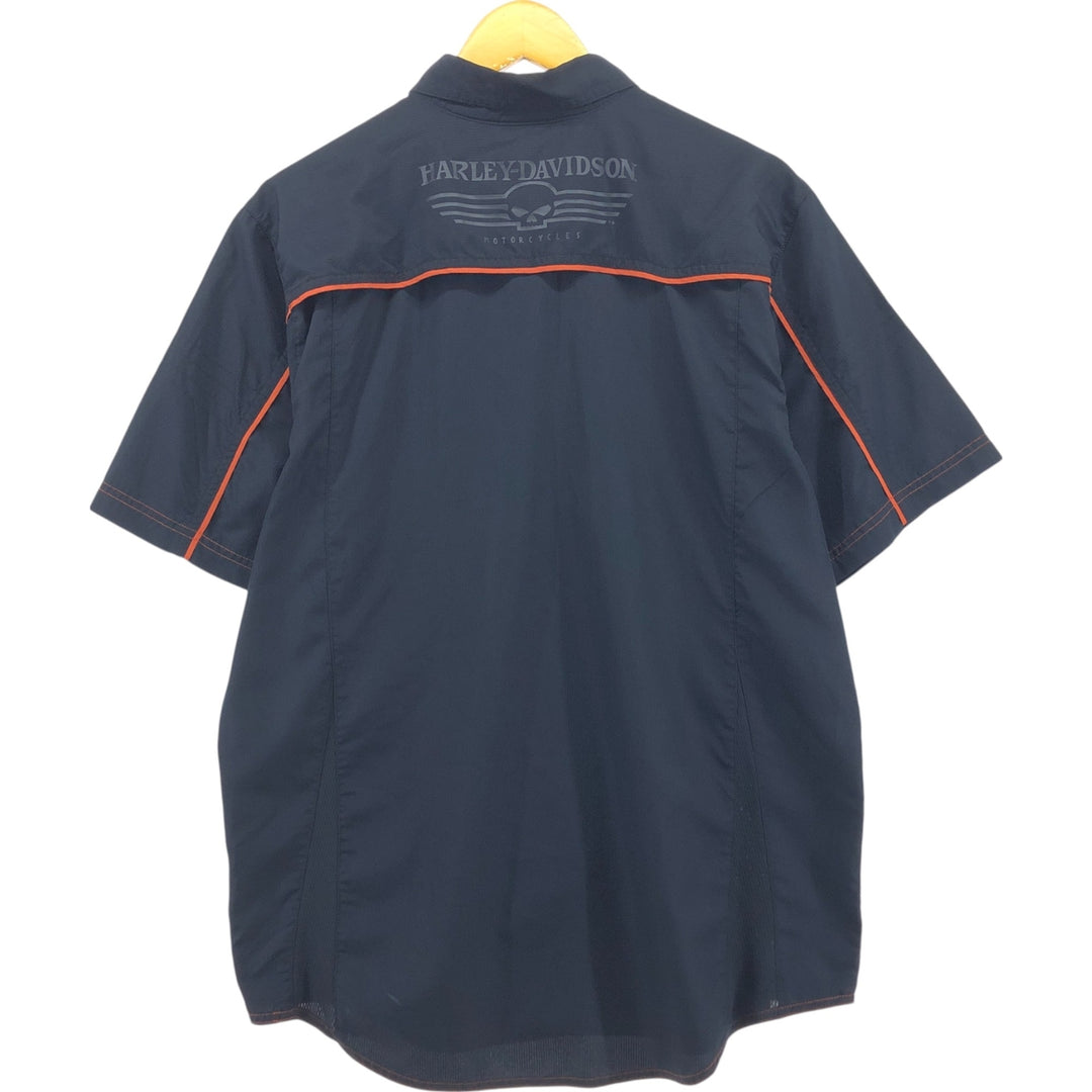 Vintage Harley-Davidson Hidden Button-Down Short Sleeve Work Shirt, Men's Size L polyester black type Vintage Second Hand