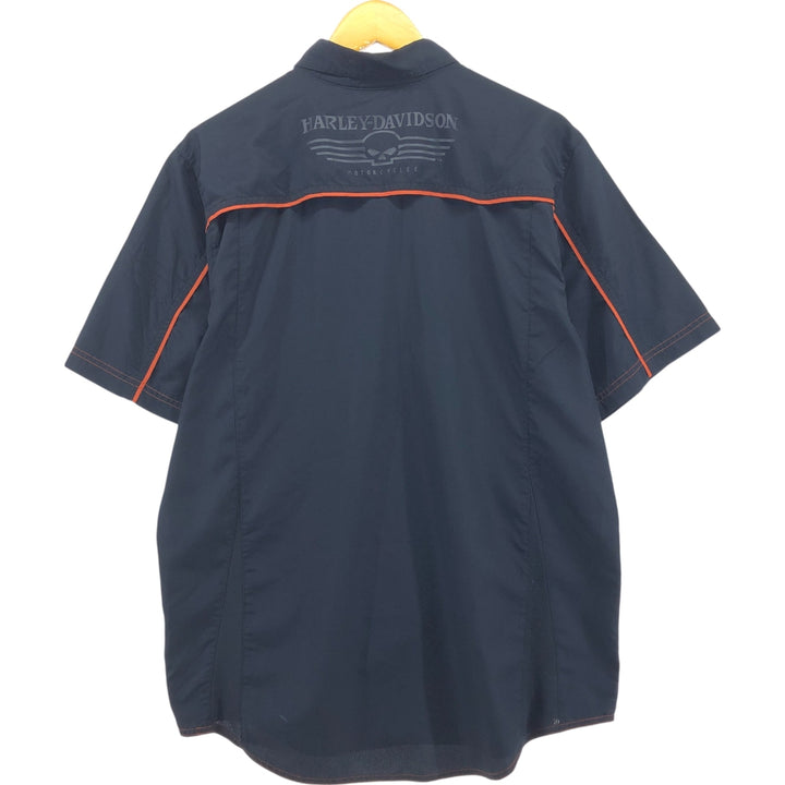 Vintage Harley-Davidson Hidden Button-Down Short Sleeve Work Shirt, Men's Size L polyester black type Vintage Second Hand