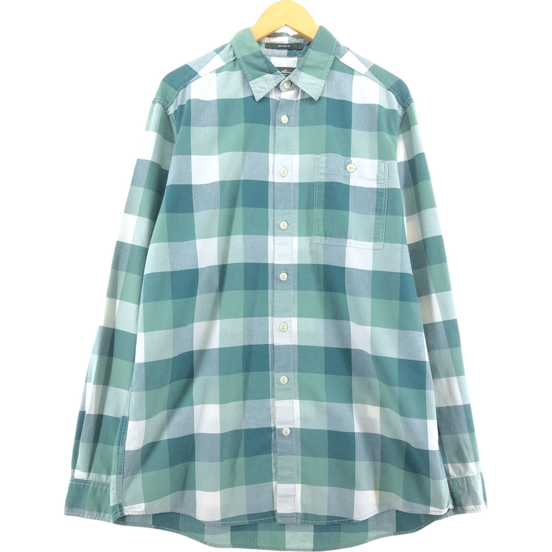 Eddie Bauer RELAXED FIT long sleeve cotton check shirt, men's size L cotton green type Vintage Second Hand