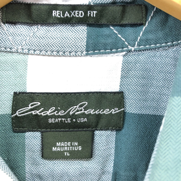 Eddie Bauer RELAXED FIT long sleeve cotton check shirt, men's size L cotton green type Vintage Second Hand