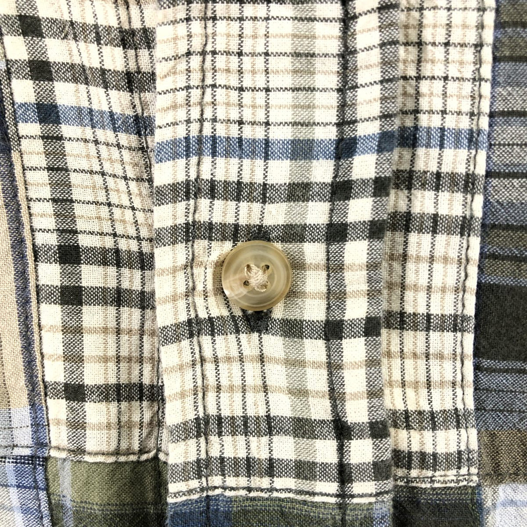 Eddie Bauer Classic Fit Patchwork Short Sleeve Button Down Check Shirt Men's XL cotton Khaki type sage green Vintage Second Hand