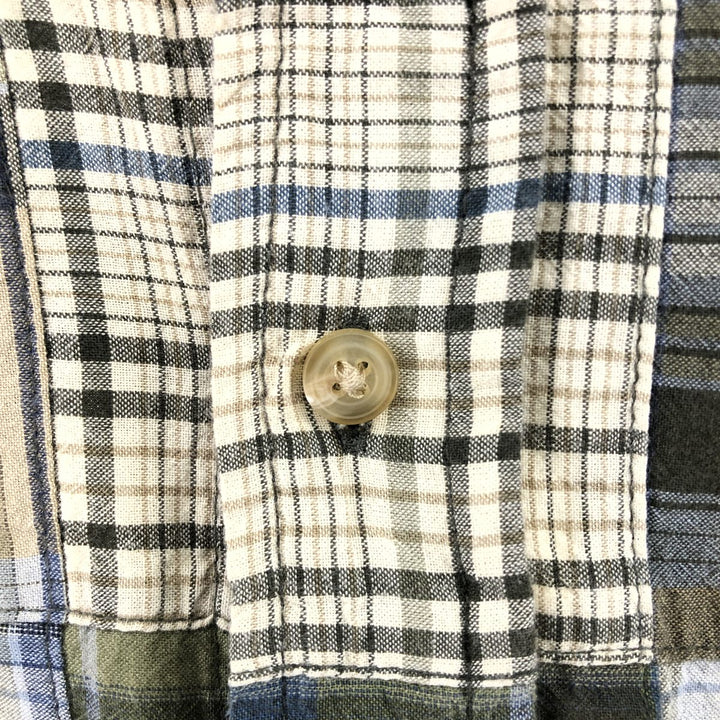Eddie Bauer Classic Fit Patchwork Short Sleeve Button Down Check Shirt Men's XL cotton Khaki type sage green Vintage Second Hand