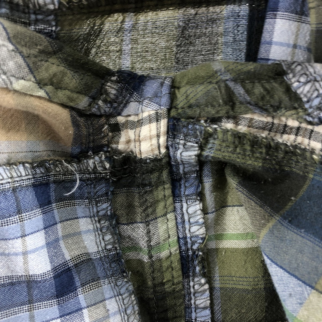 Eddie Bauer Classic Fit Patchwork Short Sleeve Button Down Check Shirt Men's XL cotton Khaki type sage green Vintage Second Hand