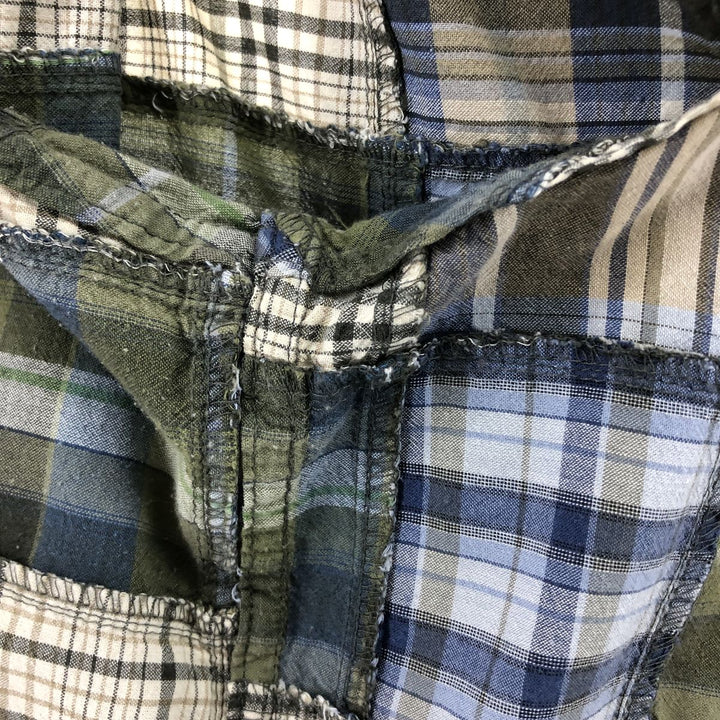 Eddie Bauer Classic Fit Patchwork Short Sleeve Button Down Check Shirt Men's XL cotton Khaki type sage green Vintage Second Hand