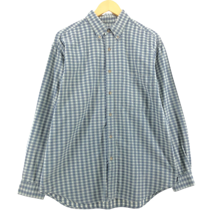 00'S Eddie Bauer short sleeve button down check shirt, men's size M cotton Khaki type sage green Vintage Second Hand