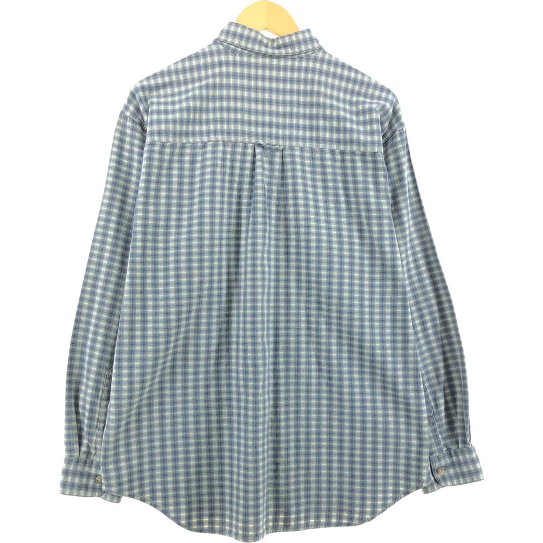 00'S Eddie Bauer short sleeve button down check shirt, men's size M cotton Khaki type sage green Vintage Second Hand