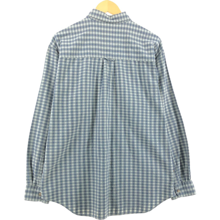 00'S Eddie Bauer short sleeve button down check shirt, men's size M cotton Khaki type sage green Vintage Second Hand