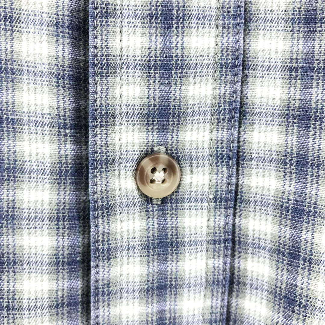 00'S Eddie Bauer short sleeve button down check shirt, men's size M cotton Khaki type sage green Vintage Second Hand