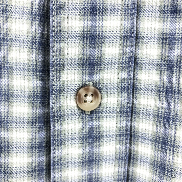 00'S Eddie Bauer short sleeve button down check shirt, men's size M cotton Khaki type sage green Vintage Second Hand