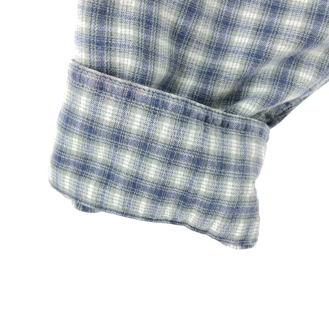 00'S Eddie Bauer short sleeve button down check shirt, men's size M cotton Khaki type sage green Vintage Second Hand
