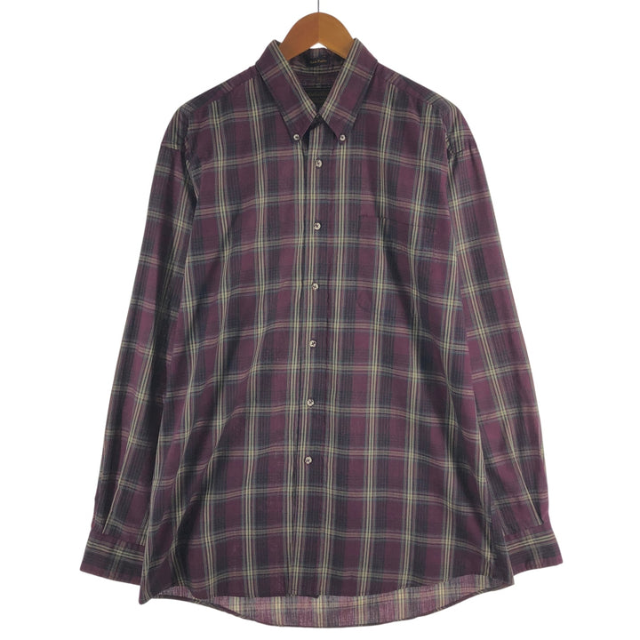 Eddie Bauer Marin Poplin Long Sleeve Button-Down Check Shirt Made in USA Men's XL cotton wine-red Vintage Second Hand