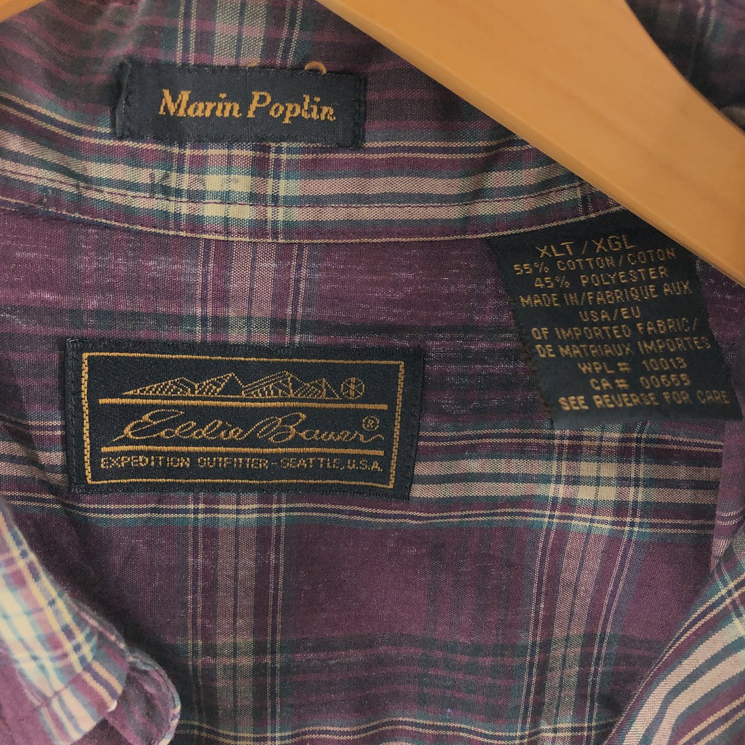 Eddie Bauer Marin Poplin Long Sleeve Button-Down Check Shirt Made in USA Men's XL cotton wine-red Vintage Second Hand