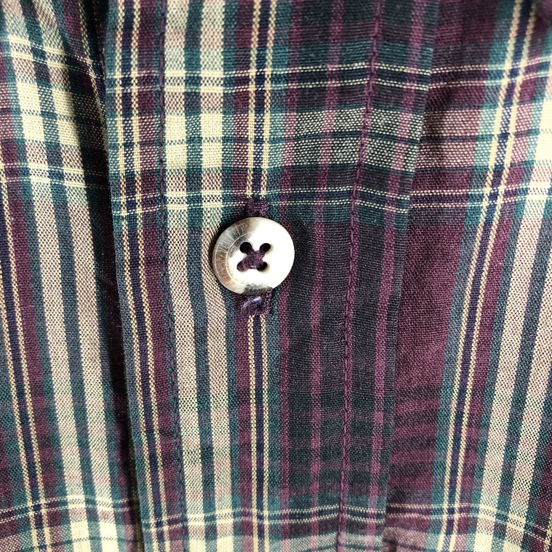 Eddie Bauer Marin Poplin Long Sleeve Button-Down Check Shirt Made in USA Men's XL cotton wine-red Vintage Second Hand
