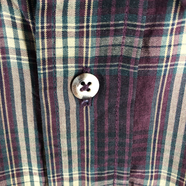 Eddie Bauer Marin Poplin Long Sleeve Button-Down Check Shirt Made in USA Men's XL cotton wine-red Vintage Second Hand