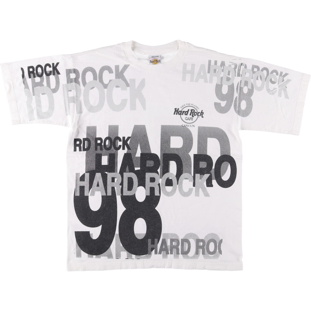 90'S HARD ROCK CAFE Hard Rock Cafe Large Print Advertising T-Shirt Men's L Size Vintage cotton white type Vintage Second Hand