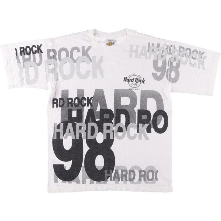 90'S HARD ROCK CAFE Hard Rock Cafe Large Print Advertising T-Shirt Men's L Size Vintage cotton white type Vintage Second Hand