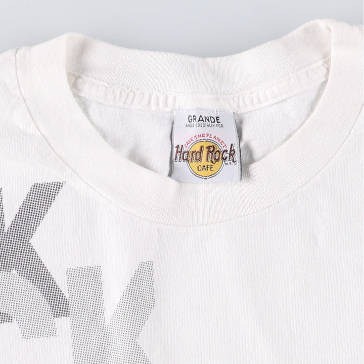 90'S HARD ROCK CAFE Hard Rock Cafe Large Print Advertising T-Shirt Men's L Size Vintage cotton white type Vintage Second Hand
