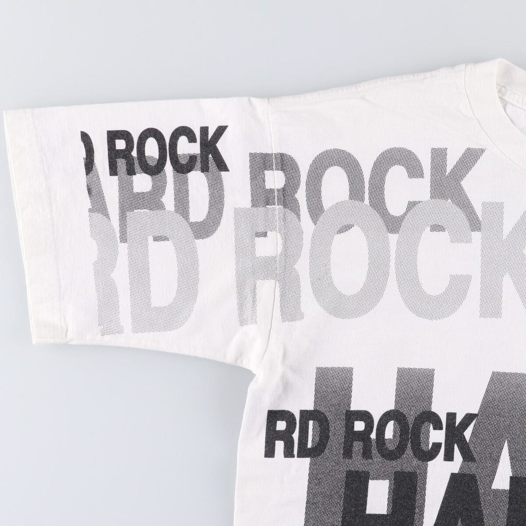 90'S HARD ROCK CAFE Hard Rock Cafe Large Print Advertising T-Shirt Men's L Size Vintage cotton white type Vintage Second Hand