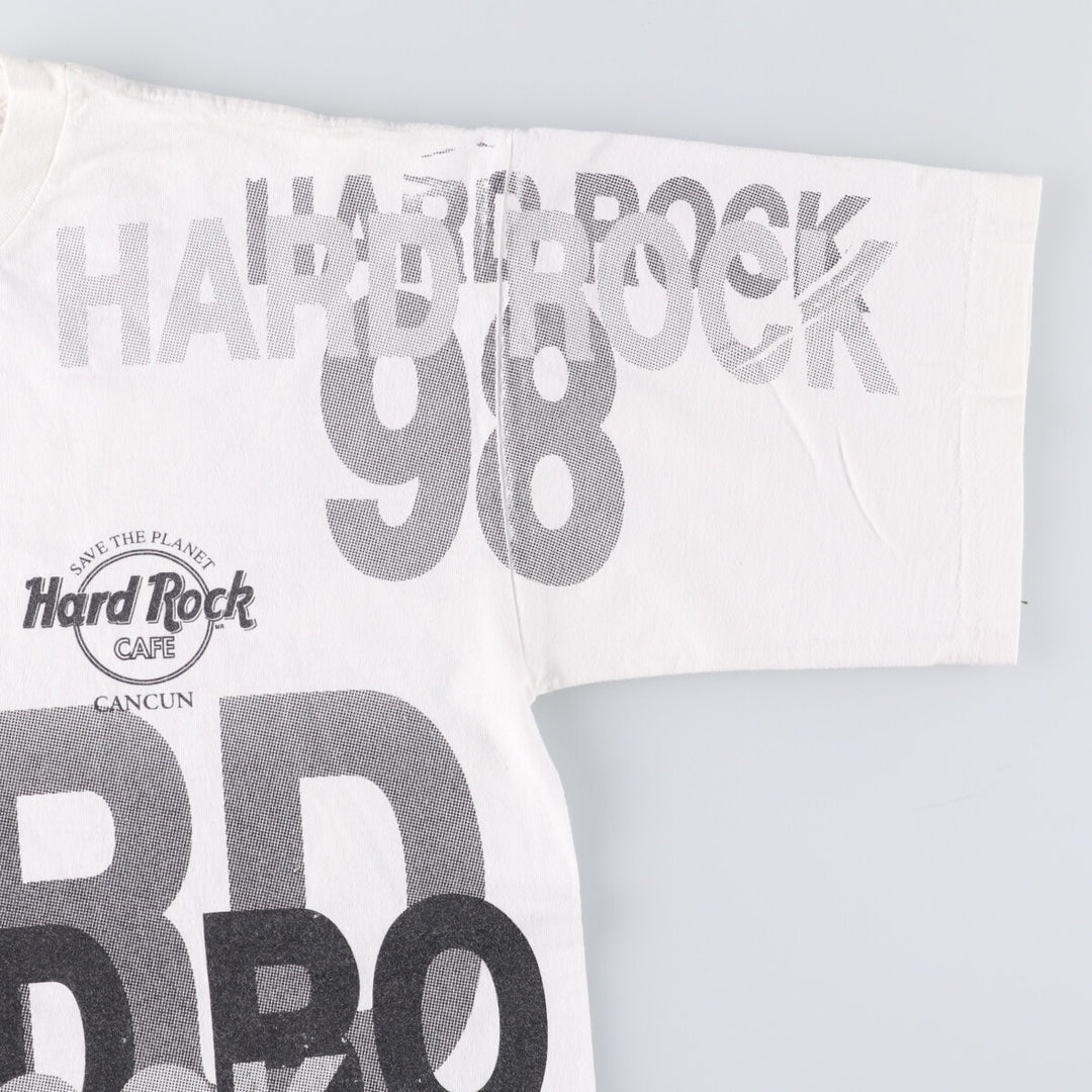 90'S HARD ROCK CAFE Hard Rock Cafe Large Print Advertising T-Shirt Men's L Size Vintage cotton white type Vintage Second Hand