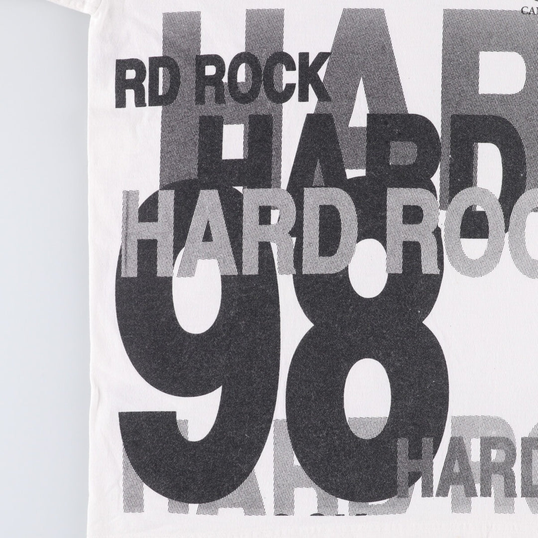 90'S HARD ROCK CAFE Hard Rock Cafe Large Print Advertising T-Shirt Men's L Size Vintage cotton white type Vintage Second Hand