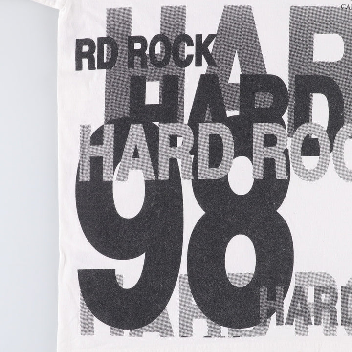 90'S HARD ROCK CAFE Hard Rock Cafe Large Print Advertising T-Shirt Men's L Size Vintage cotton white type Vintage Second Hand