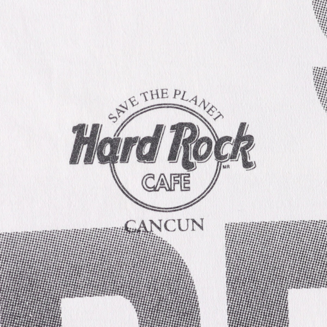 90'S HARD ROCK CAFE Hard Rock Cafe Large Print Advertising T-Shirt Men's L Size Vintage cotton white type Vintage Second Hand