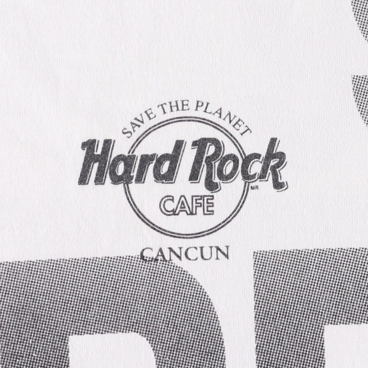 90'S HARD ROCK CAFE Hard Rock Cafe Large Print Advertising T-Shirt Men's L Size Vintage cotton white type Vintage Second Hand