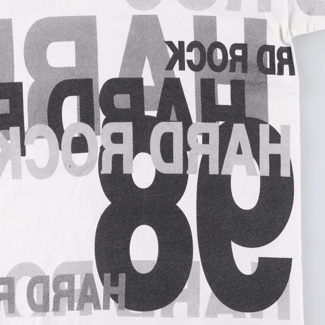 90'S HARD ROCK CAFE Hard Rock Cafe Large Print Advertising T-Shirt Men's L Size Vintage cotton white type Vintage Second Hand