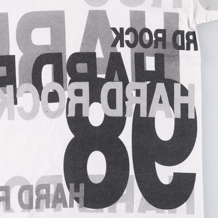 90'S HARD ROCK CAFE Hard Rock Cafe Large Print Advertising T-Shirt Men's L Size Vintage cotton white type Vintage Second Hand